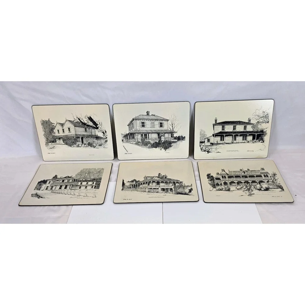 Vintage Milhurst Peter G Leitch Cork Placemats Set of 6 Historic Houses NZ 1975